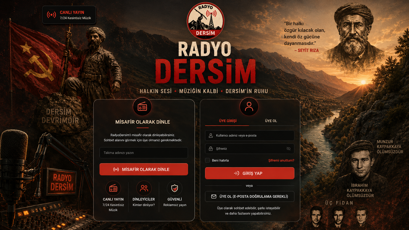 RadyoDersim giriş ekranı